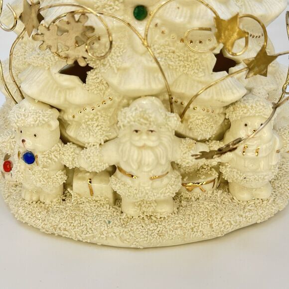 Lighted Ceramic Christmas Tree Vintage JCPenney - White Gold Accents Snowmen - Picture 2 of 4